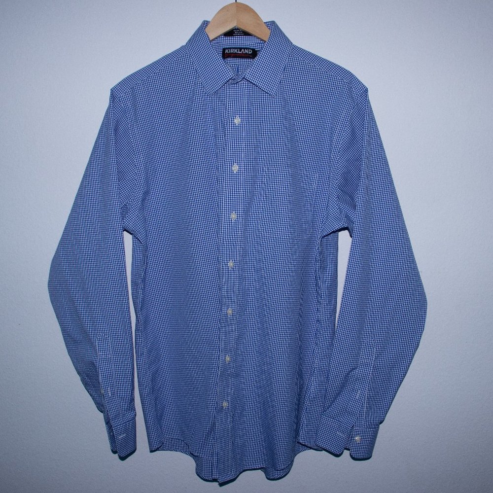 Kirkland Men's Dress Shirt Blue L 16 1/2 - 36